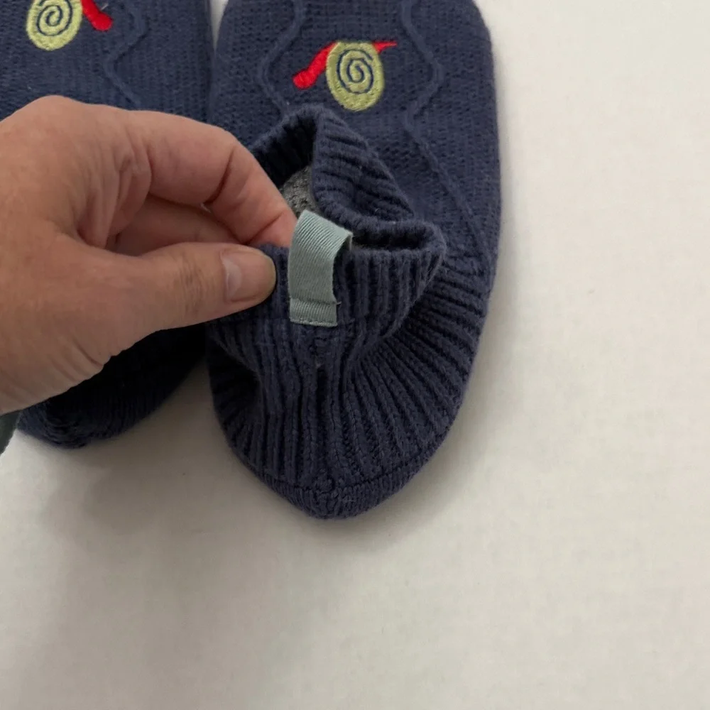 Bombas Navy Blue Kids Slippers with Yellow & Red Snail Embroidery
